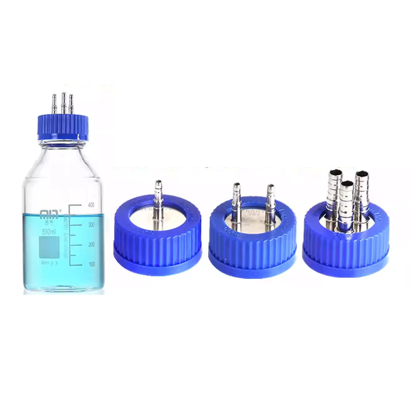 Fermentation Tank Reactor Feed Cover Stainless Steel Jar Lid with SS Bards Blue Headspace Cap SS Refill Cover For Tube 5 mm