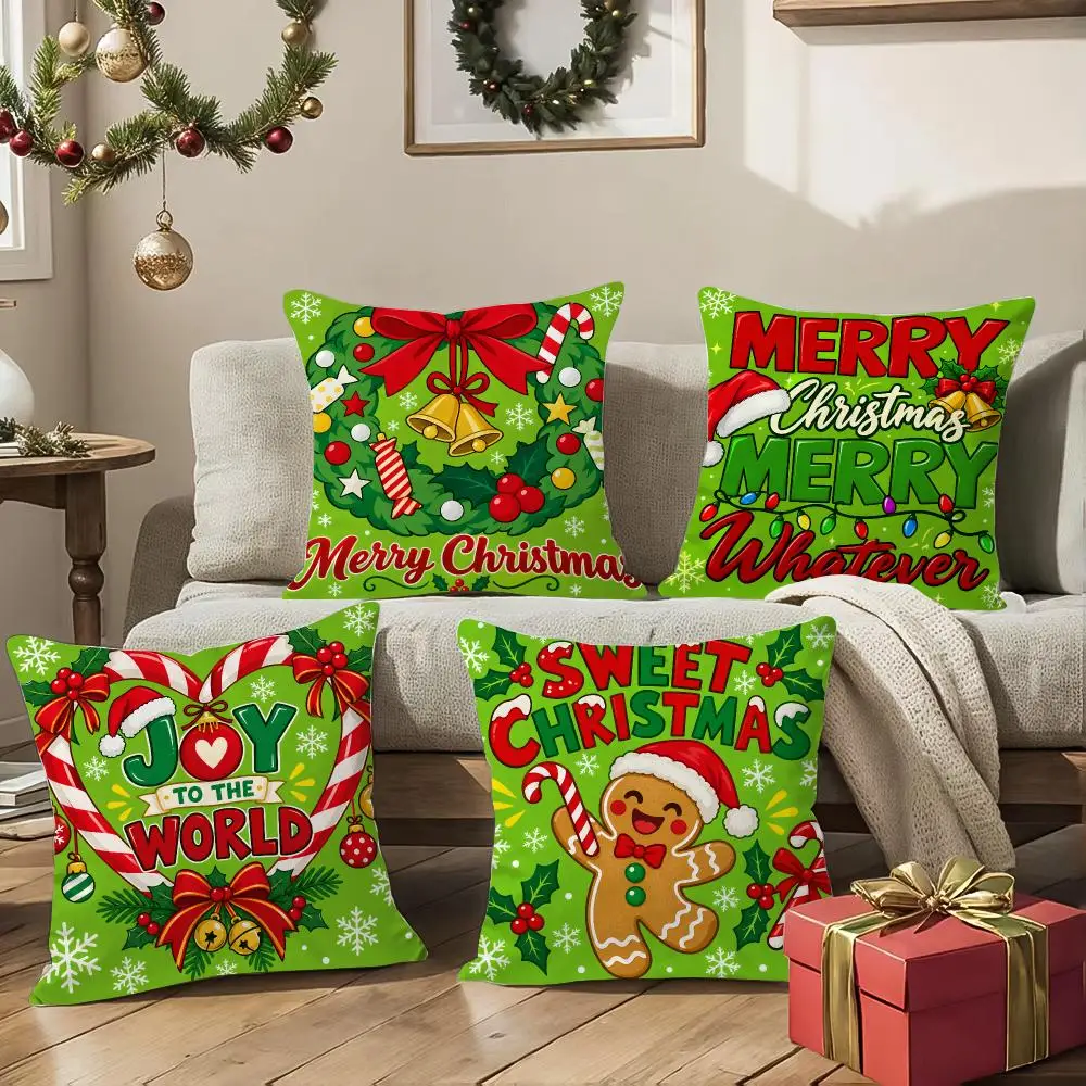 Christmas Element Cushion Cover Square Decorative Sofa Pillow Case Bedroom Living Room Home Decor Gift
