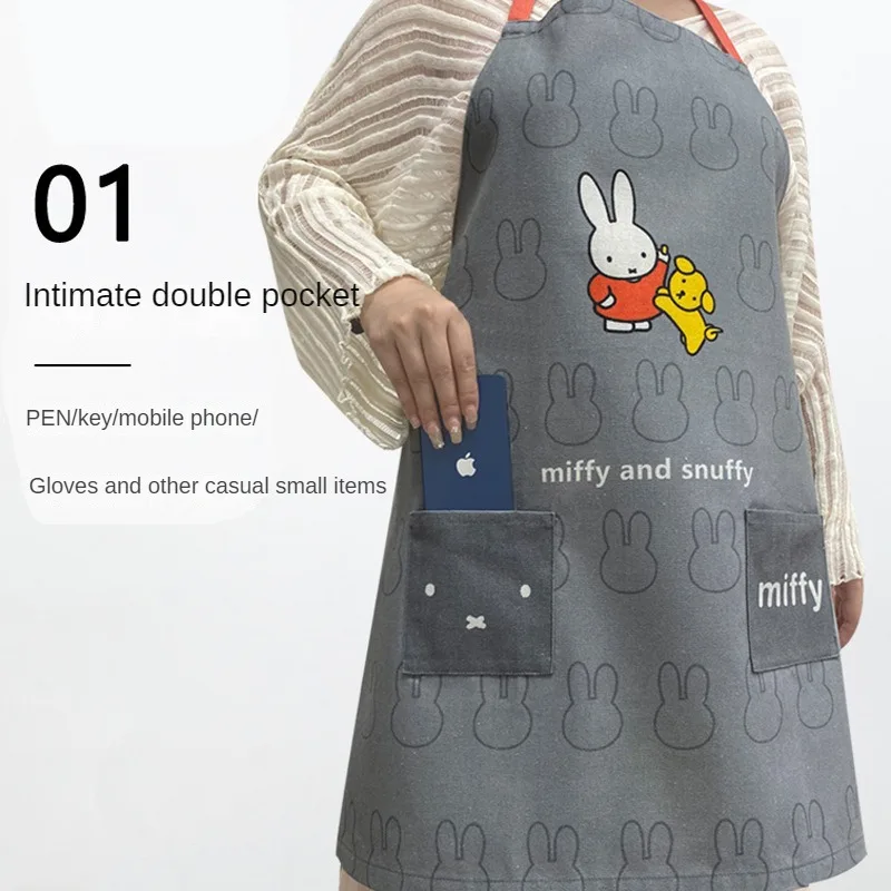 New Miffy Cotton and Linen Colour Apron Breathable Thin Style Household Male Female Kitchen Cook Stain Prevention Bib Apron