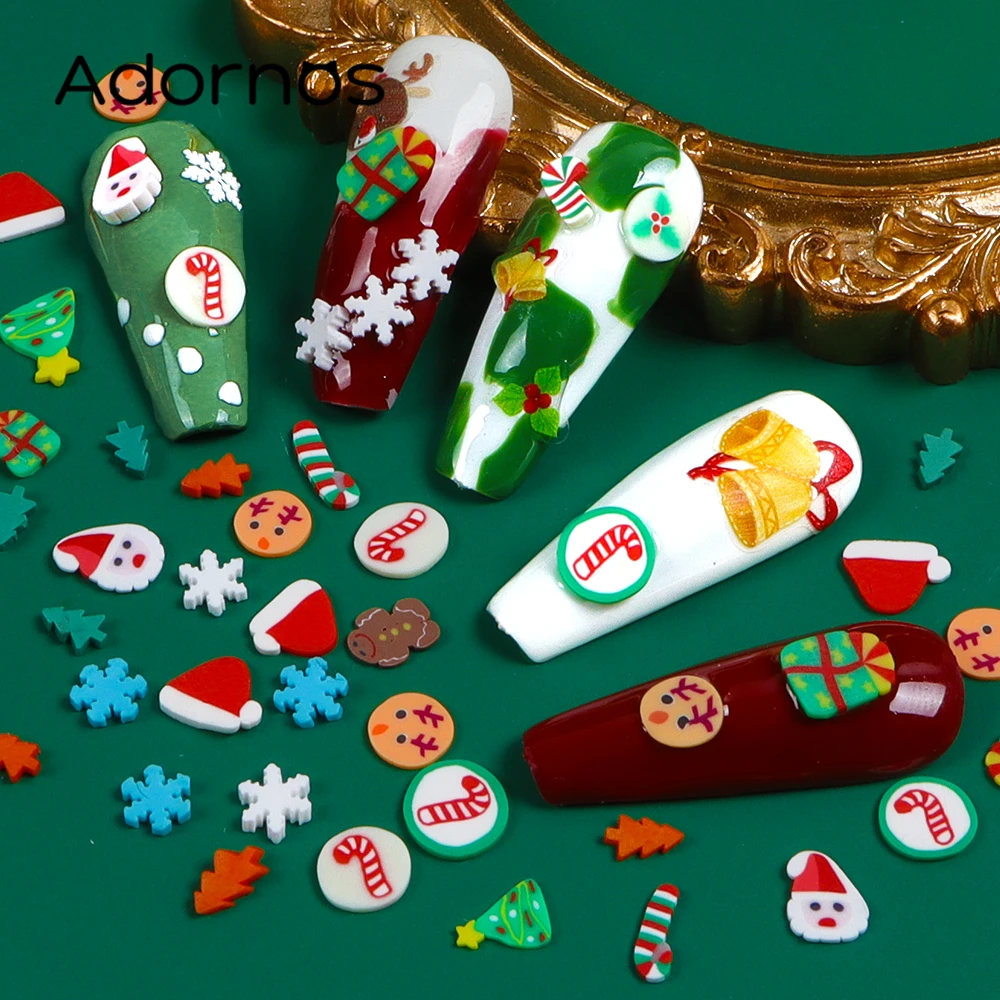 クリスマスネイルアートデコレーションスノーフレーク雪だるまソフト粘土スライスクリスマスギフト新年かわいいクリスマス帽子ジンジャーブレッドネイルパーツ
