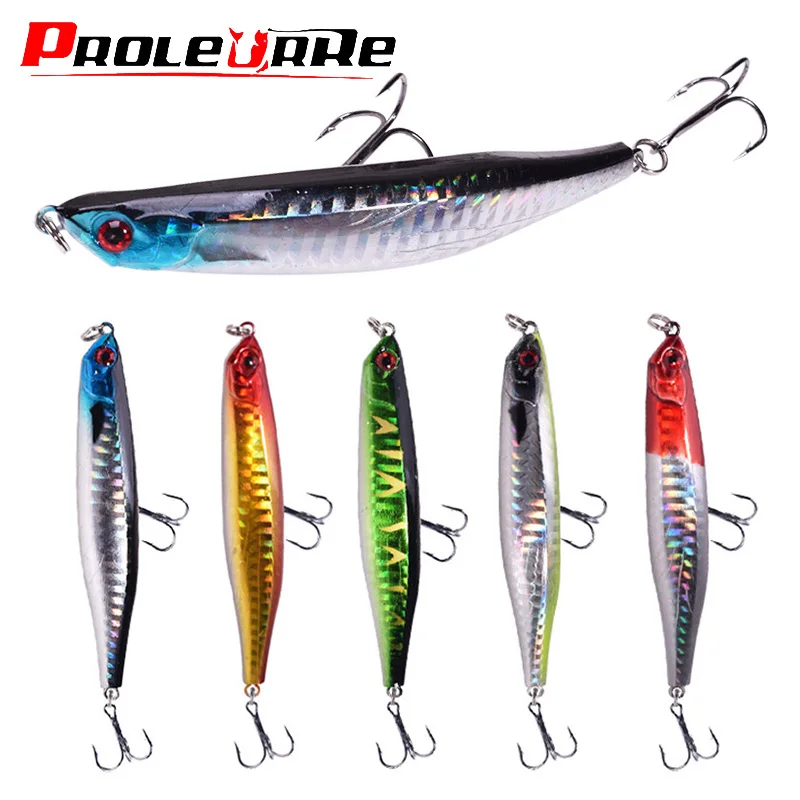 1 Pcs Floating Bending Pencil Fishing Lures 9cm 8g Top water Wobblers Tackle Artificial Bait With Treble Hooks for Sea Bass Pike