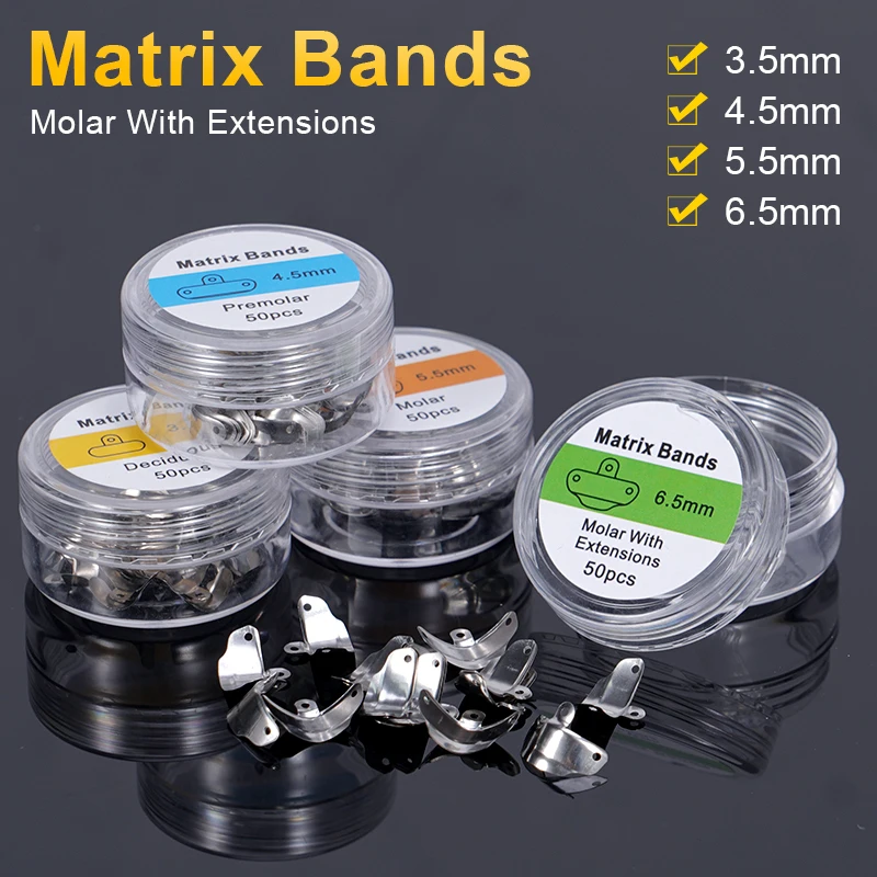 50pcs Dental Matrix with M4 Dovetail Matrix and Dental Restoration Tool, Stainless Steel Oral Douban Shaped Sheet
