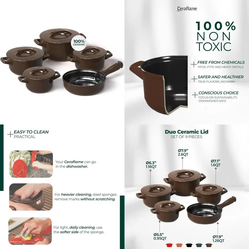 

Ceramic Cookware Set - Healthy, Non-Toxic, Oven Safe to 1200°F, Microwave & Dishwasher Friendly, Durable and Lightweight