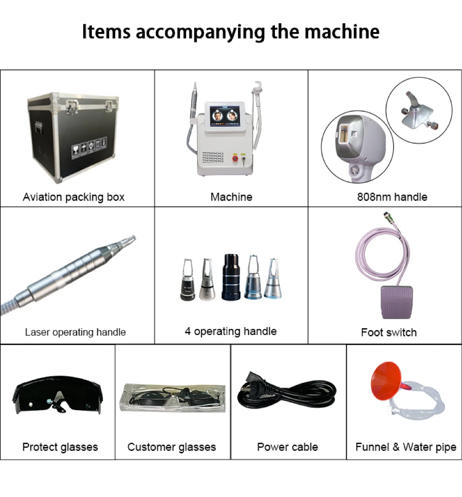 ماكينة متعددة الوظائف لإزالة الشعر بالليزر ثنائي التيتانيوم الجليدي ، إزالة الوشم بالليزر بيكوسيكوند ، 3 موجات ، من من من من من من من من من من من 2 في 1