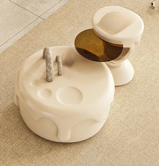 

Xia Bang Creative Trending round Ice Cream Coffee Table Small Apartment Living Room Cream Wind Tea Table Retractable