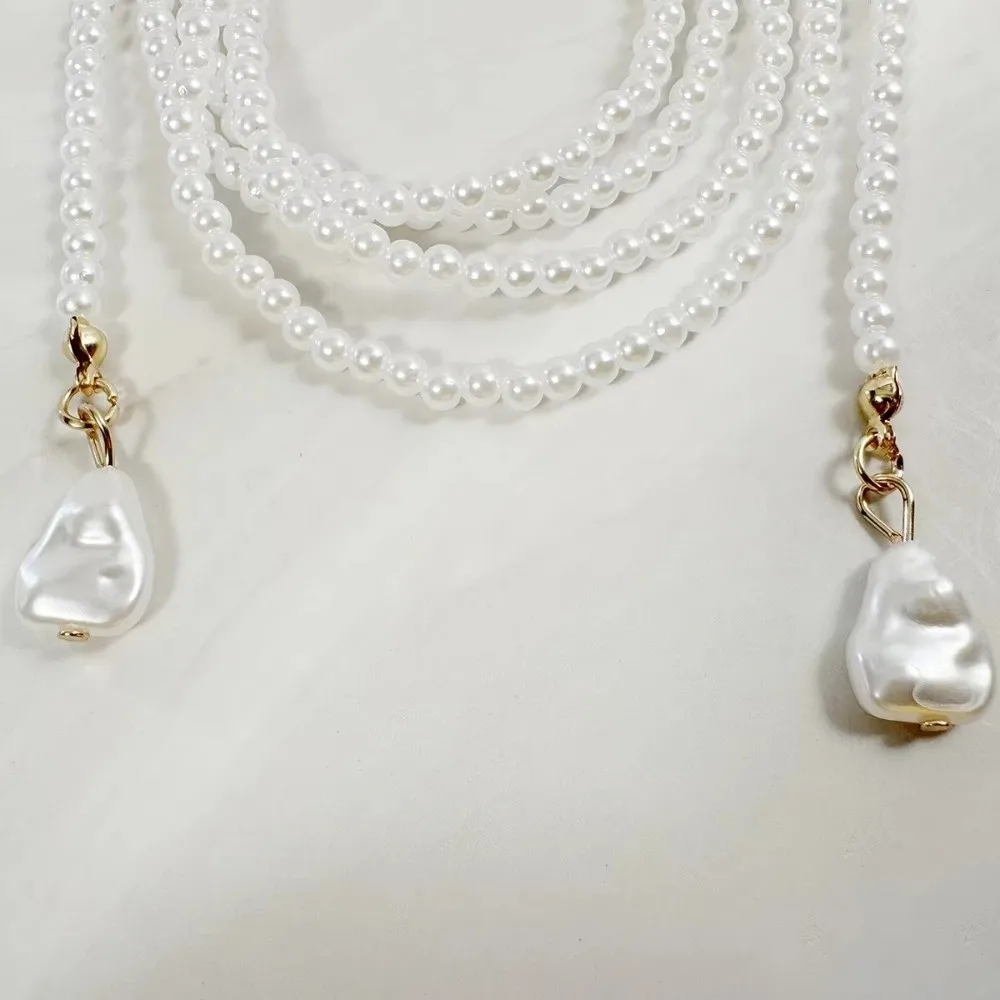 Imitation Pearl Pearl Lariat Multi Layer Design Long Chain Length Sweater Chain Teardrop Pendant Elegant Style Multi Layer