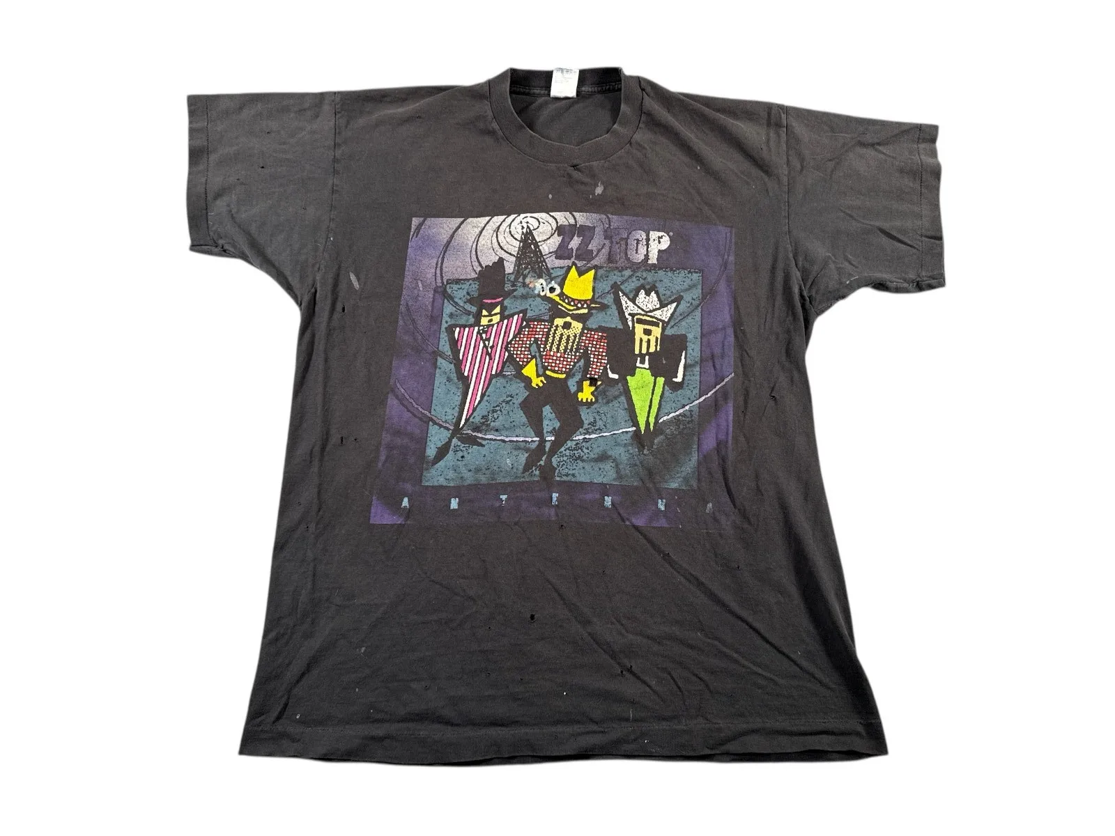 قميص Vintage ZZ Top Antenna للرجال مقاس XL Black Band World Tour 90s المتعثرة #1