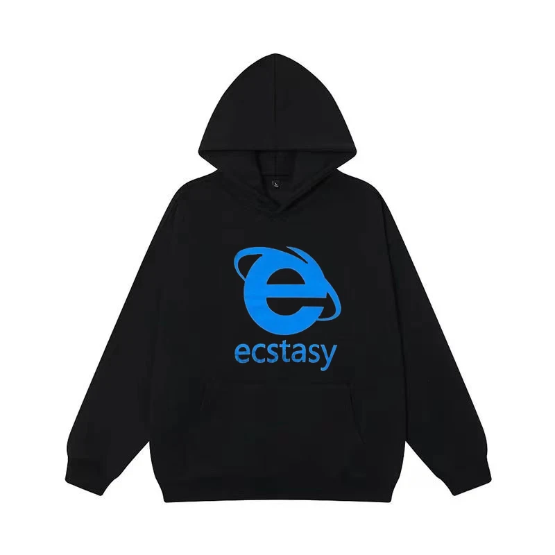 Streetwear Hoodie Ecstasy Letter Graphic Print Pullover Men Y2K style Oversized Harajuku Sweatshirt Hip Hop Hooded Clothes Women