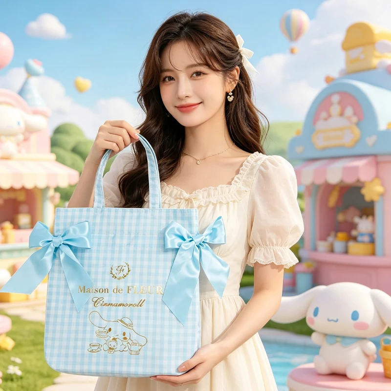 

New Cinnamoroll Crossbody Bag Anime Figure My Melody Shoulder Bag Bow Oxford Cloth Kawaii Cartoon Bags for Woman