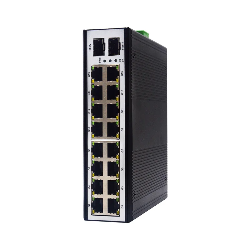 Industrial Gigabit SFP To RJ45 Ethernet Media Converter 16 Network Port 2 SFP Slots Din-rail Optical Fiber Transceiver