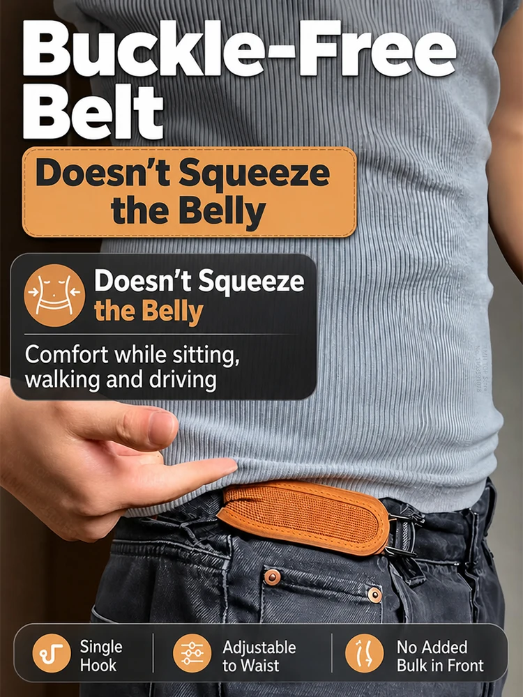 Adjustable No-Buckle Elastic Belt for Men & Women Invisible Metal Hook Side Belt Comfort Stretch Waistband for 1.5" Belt Loops
