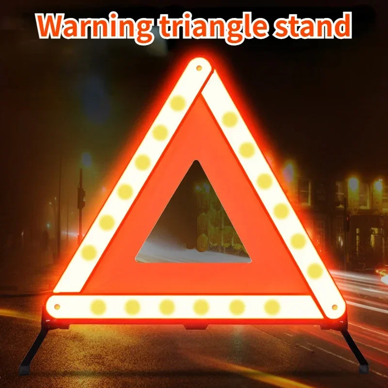 GEFENSI Car Triangle Reflective Tripod Emergency Breakdown Warning Reflective Sticker Safety Hazard Foldable Stop Sign Car Acces