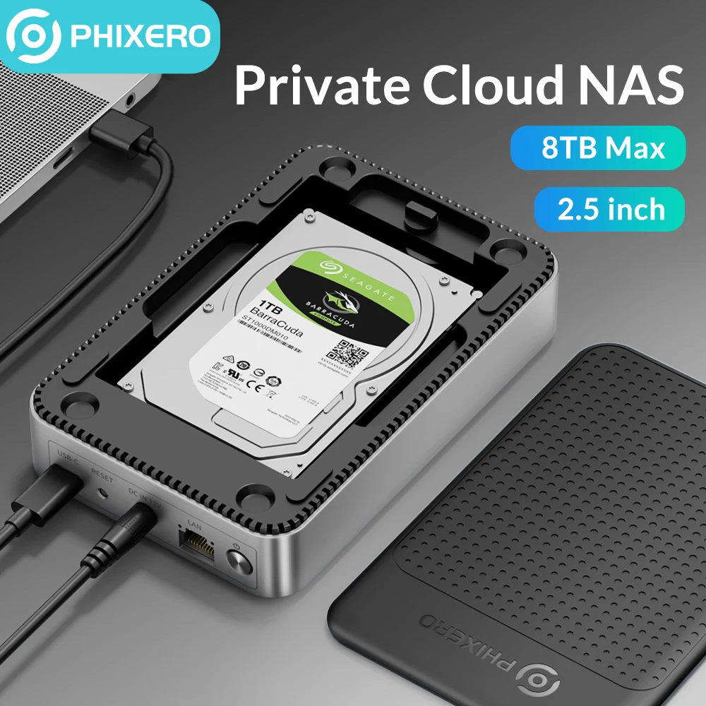 

PHIXERO Personal Family NAS Private Storage 2.5"3.5"HDD/SSD Hard Drive Enclosure Network Box With Automatic Backup Remote Access