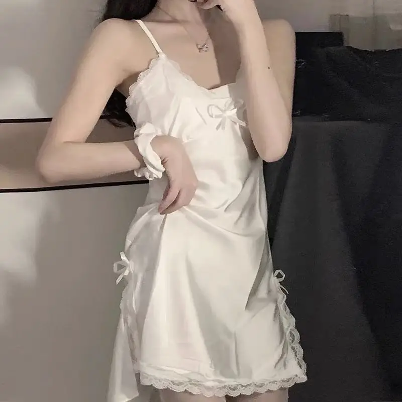 Sleeveless Nightgowns Women Retro Sweet Lace Sexy Sleepwear Thin Summer Home Lovely Feminine Mini Nightdress Chic French Style