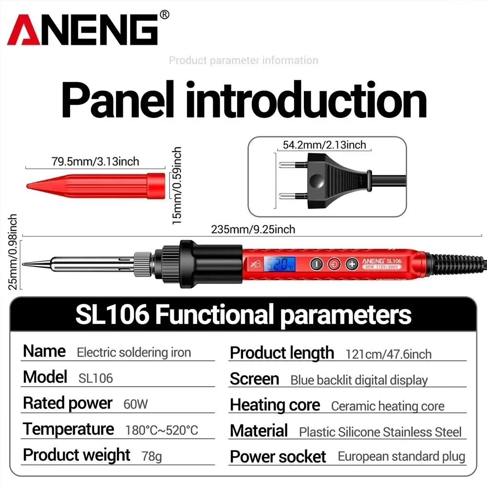 Imagem -06 - Aneng Sl106 Ferros de Solda Elétricos Temperatura Ajustável Estação de Retrabalho de Solda Ferramentas de Reparo de Ponta de Lápis de Calor 110v220v