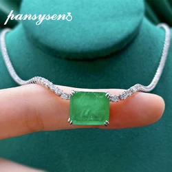 PANSYSEN Solid Silver 925 Jewelry Emerald Paraiba Tourmaline Simulated Moissanite Pendant Necklace Luxury Fine Jewelry Wholesale