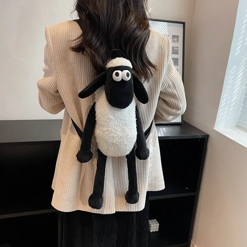 Shawn Lamb Plush Backpack Female 2025 Cute Shawn Goat Cartoon Doll Backpack Large-capacity Decorative Backpack Novelty Kawaii