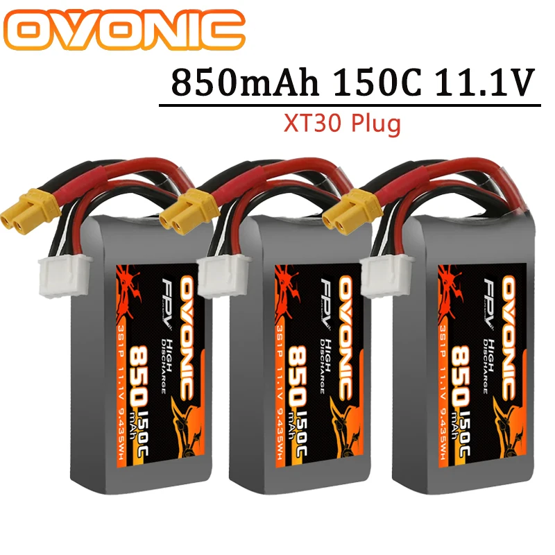 1-5Pcs OVONIC 850mAh 150C 11.1V Lipo Battery For RC Helicopter Quadcopter FPV Racing Drone Parts 3S Battery With XT30 Plug