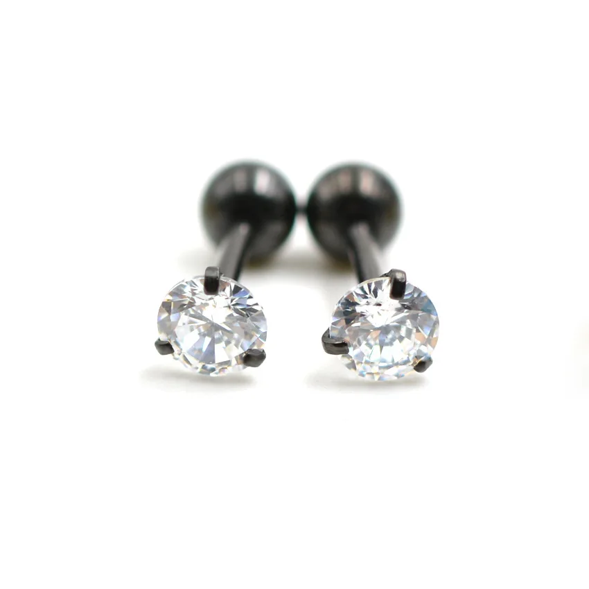 Farbe zur Auswahl, 1 Paar, Schraubverschluss, 20G, Herren- und Damen-Ohrstecker, Edelstahl, 3 mm, AAA-Zirkonia, gute Qualität. – Detail 3