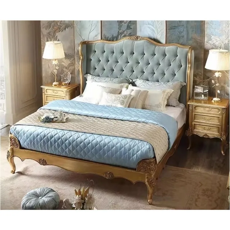European Style Double 1.8m Princess Wedding Bed Solid Wood Bed Frame Master Bedroom Set Royal Furniture