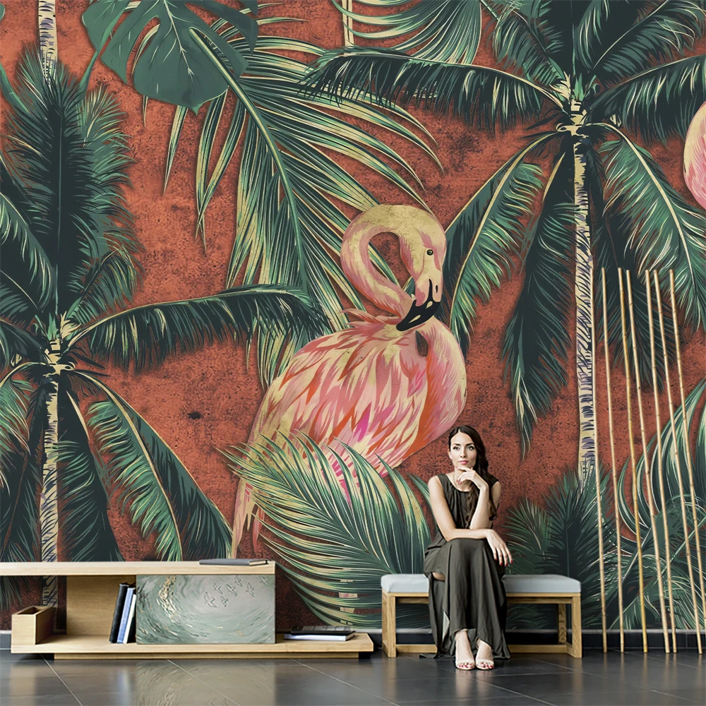 Custom Southeast Asian tropical flamingo wallpapers for living room TV background 3D mural wall cloth home wallpaper Study room