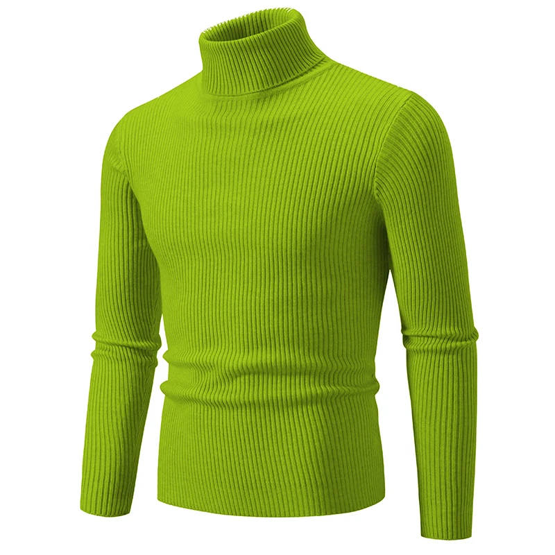

Autumn Winter Men's Slim Fit Turtleneck Sweater Fashion Warm Knitted Pullovers Men Korean Style Solid Color Casual Knit Sweaters