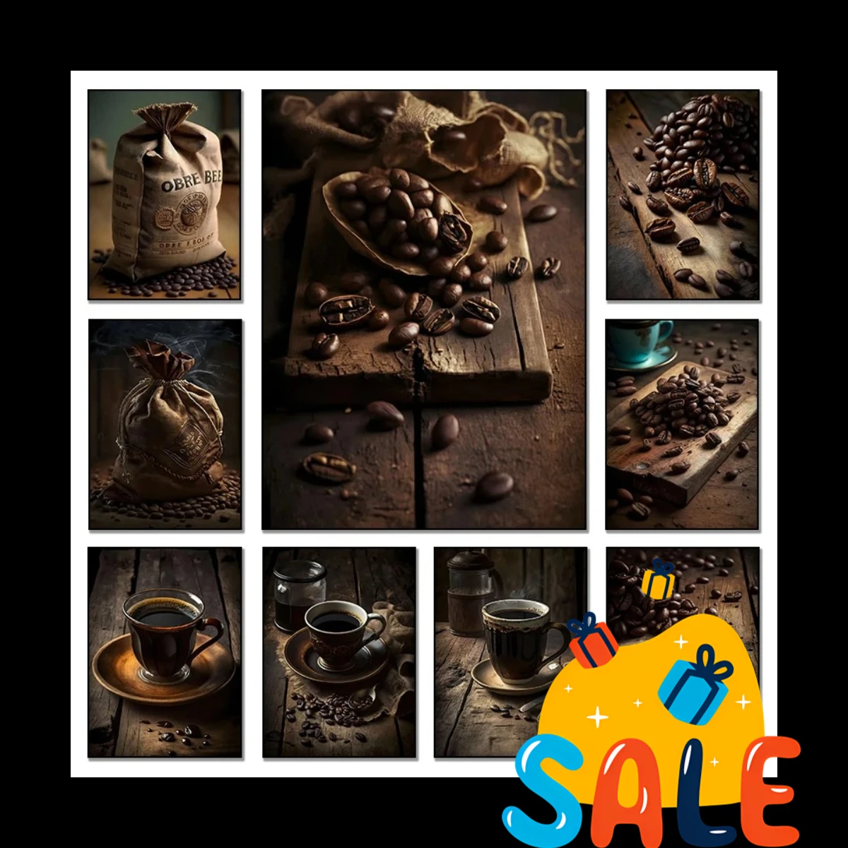 Coffee and Coffee Beans Food Modern Poster Canvas Painting Modular Wall Art Picture for Kitchen Restaurant Bar Home Decoratio