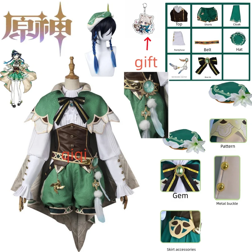 

Venti Cosplay Genshin Impact Costume Top Short Skirt Cape Hat Loli Clothing Cos Halloween Party Carnival Party Costume Comic Con