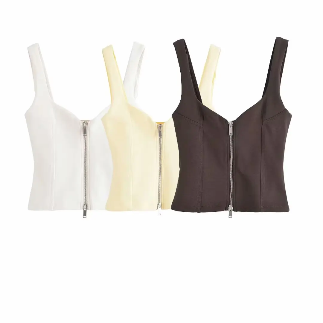 2025 AZRAF Women Summer New Fashion Tongle Wind Multicolor Vest Unique Zipper Slim Joker Sleeveless Top Mujer