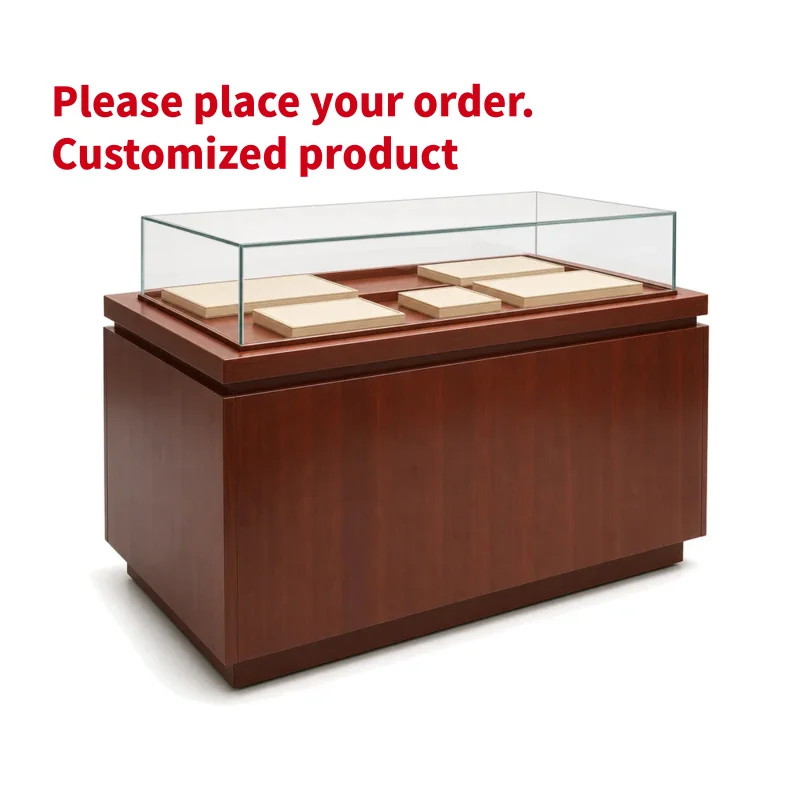 custom.Heavy Duty Wooden Jewelry Display Table LED Lighting Custom Size Retail Store Distributor