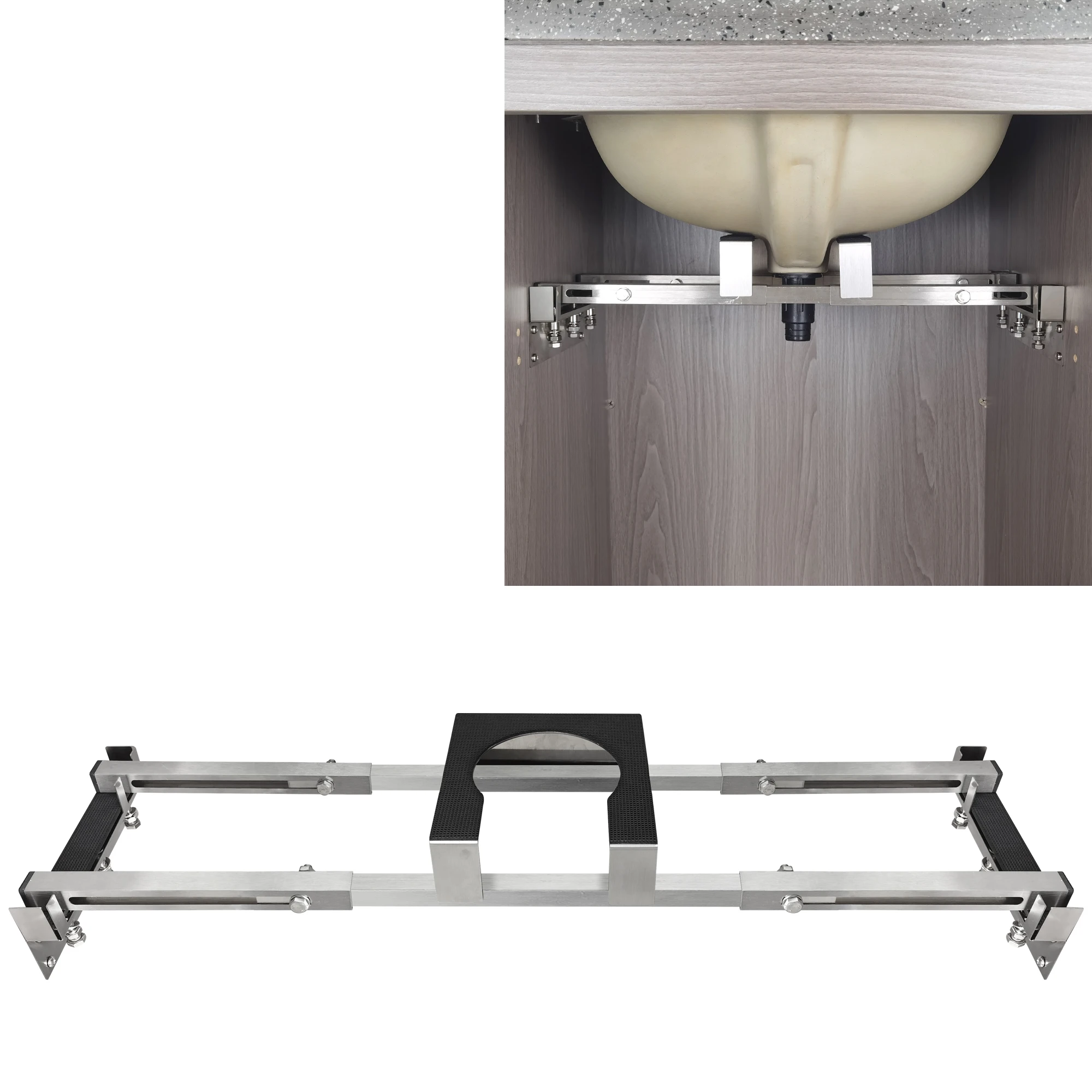 TYESTAND Stainless Steel Adjustable Supports Undermount Sink Brackets with Base Installation Kit for Undermount Bathroom Sink