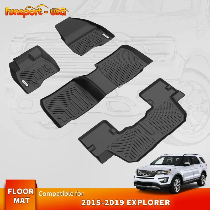 

Floor Mats Liners 3 Rows For 2015-2019 Ford Explorer TPE All Weather 3D Molded United States