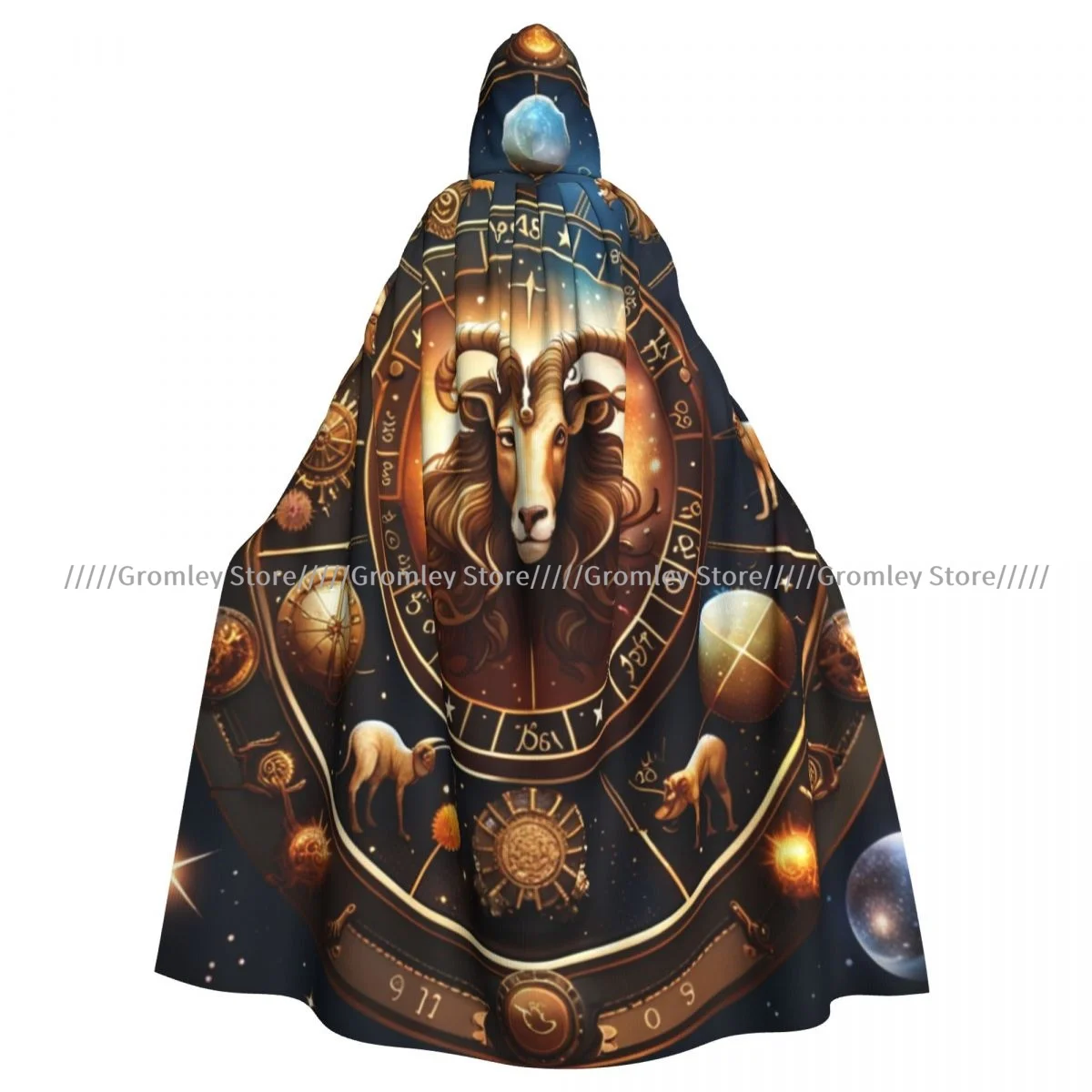 Galaxy Twelve Zodiac Signs In A Circle Witch Cloak Hooded Cosplay Costume Halloween Adult Long Party Cape