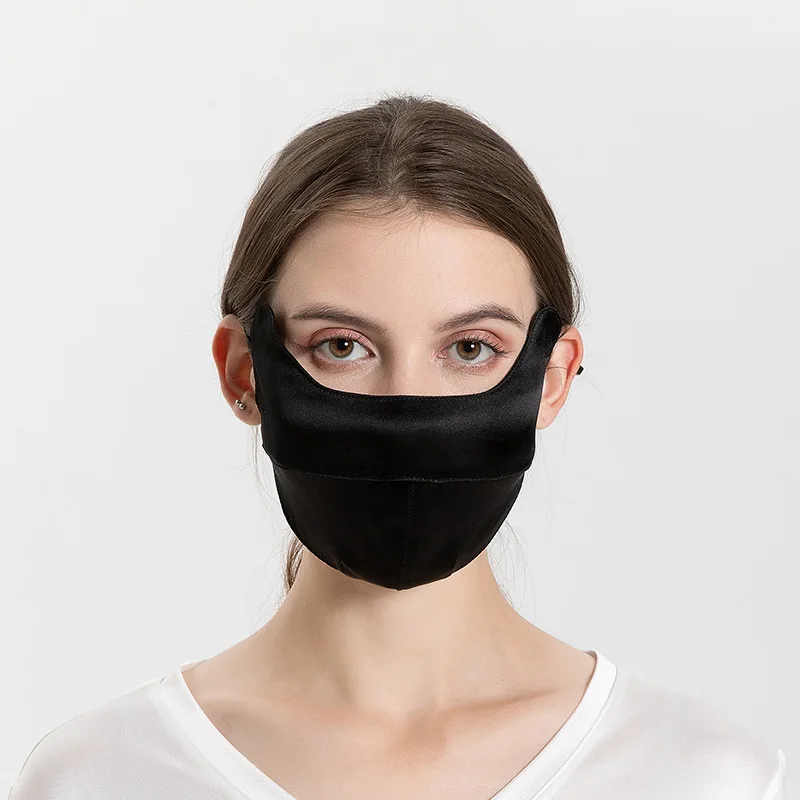 Maschera per la respirazione grande in seta di gelso protezione solare orecchio regolabile appeso pezzo per il viso stereoscopico per le donne maschere di garza di colore solido