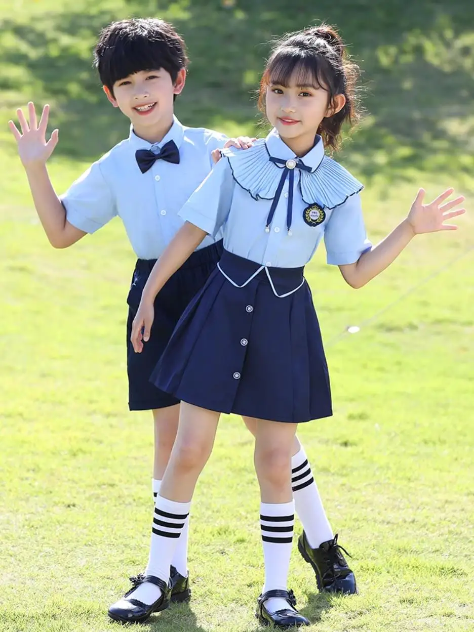 Children Boys Girls British style School Uniform For Kids Clothing Sets Teenager Girls Student Boys Sky Blue Choir Costumes