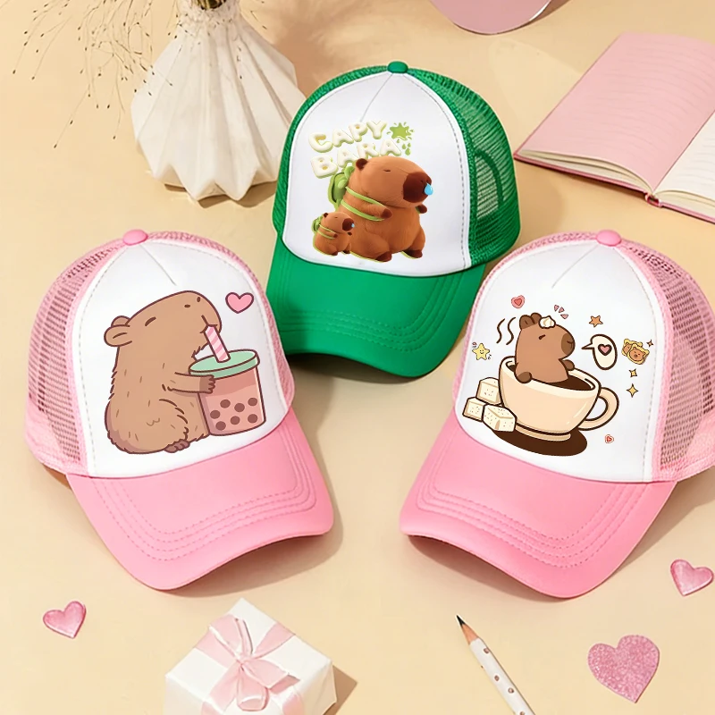 

Capybara Baseball Cap Kids Adult Casual Peaked Mesh Hat Boy Girl Anime Kawaii Cartoon Sports Travel Sunshade Adjustable Cap Cute