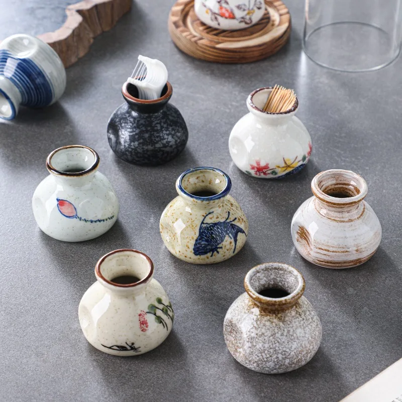 Japanese Retro Ceramic Toothpick Holder Creative Willow Bird Pattern Toothpick and Dental Floss Storage Box Desktop Ornaments