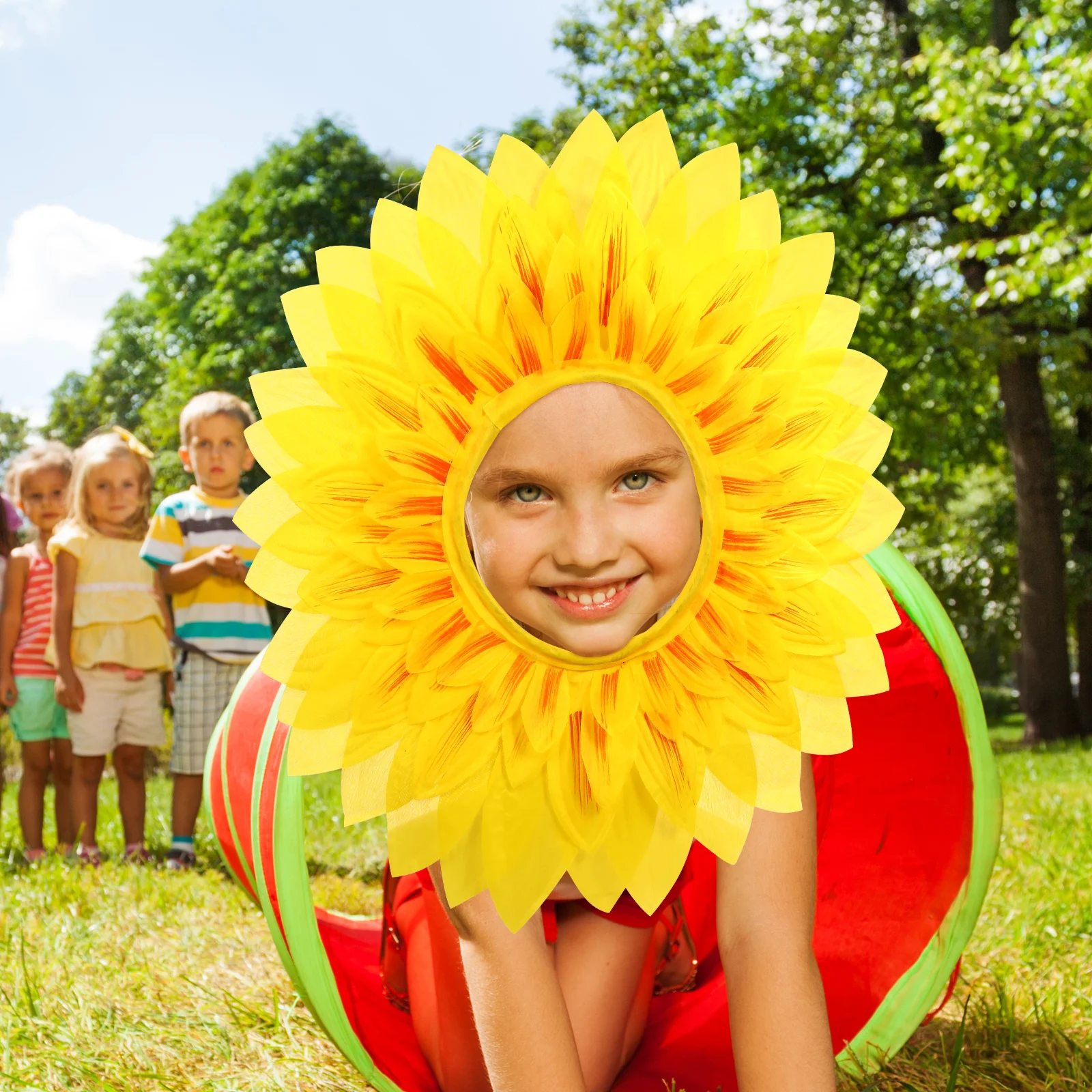 

Sunflower Headgear Cover Creative Adult Kids Size Adjustable Funny Face Prop for Party Games Performance Decor Accessory