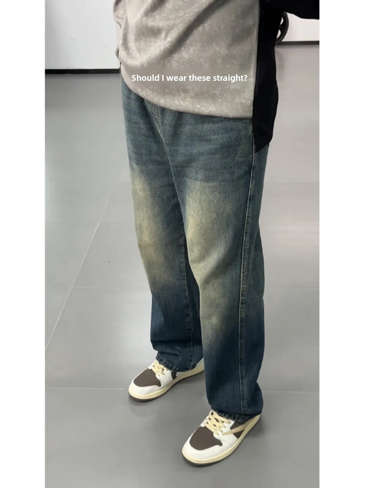 

Retro American Blue Jeans Men's Autumn Winter Slim High Waist Elastic Wide Leg Pants Youth Trendy Straight Cut Warm Cotton Po...