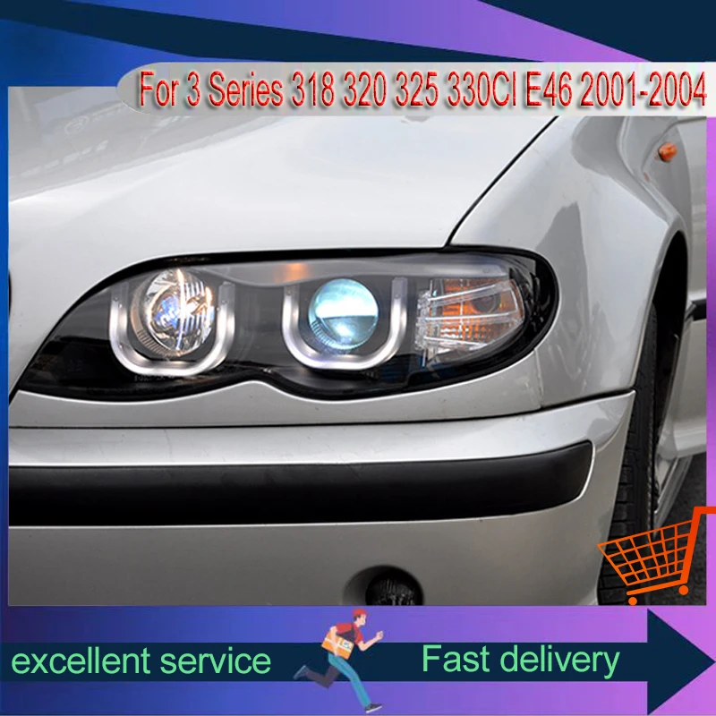 Auto Headlight For BMW 3 Series 318 320 325 330CI E46 2001-2004 Dual Lens Xenon Front Lamp LED Assembly Modified Car Accessories