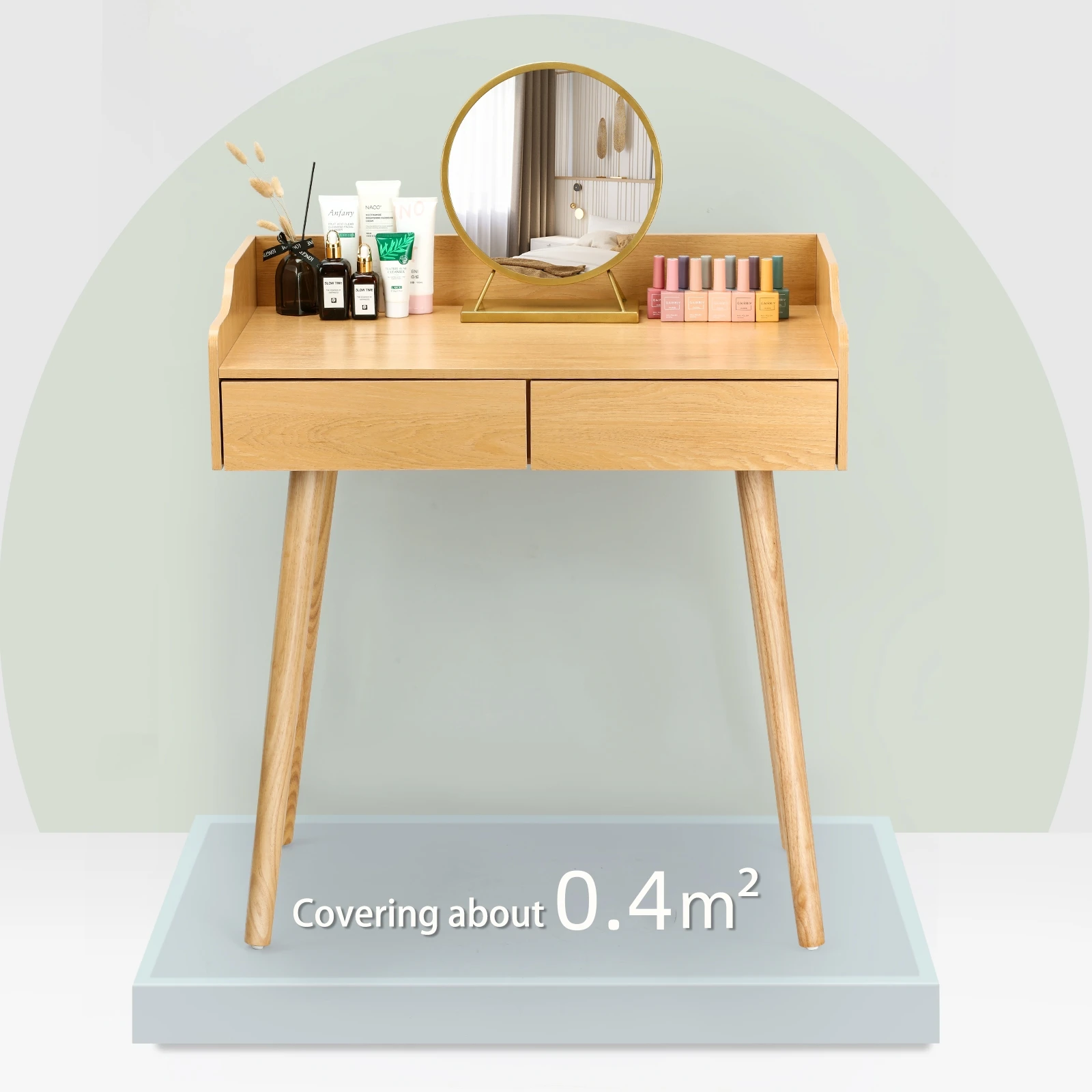 

Elegant dressing table with a combination of two drawers for storing personal items, suitable for bedrooms