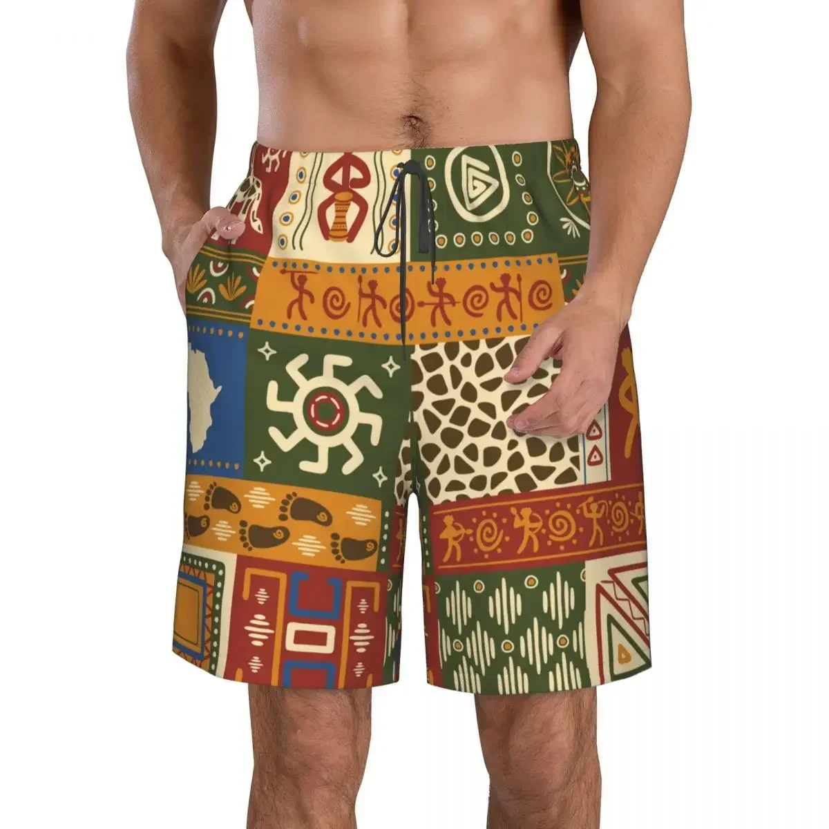 Summer Men's Swimwear Shorts African Elements Beachwear Swim Trunks Men Swimsuit