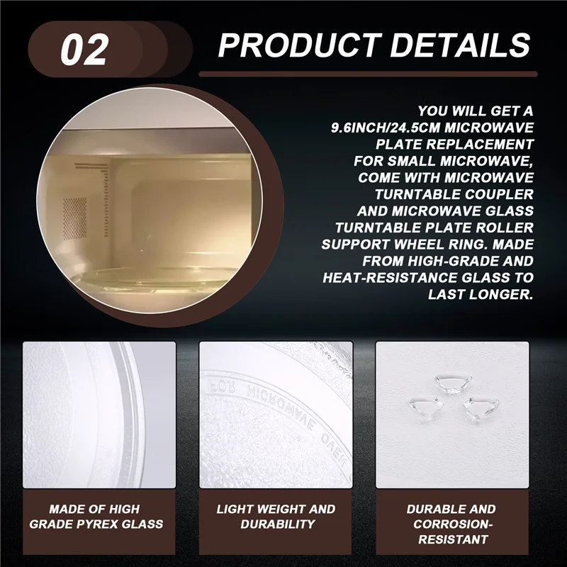 A68M-Pelat Kaca Microwave Universal Pelat Meja Putar Kaca Microwave Tahan Lama, Pengganti Penutup Pelat Microwave Bulat