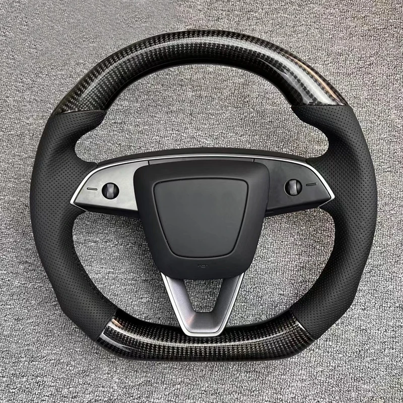 

2024 New Model 3 Steering Wheel Heated Napa Leather Carbon fiber Modified Accessories for Tesla Model 3