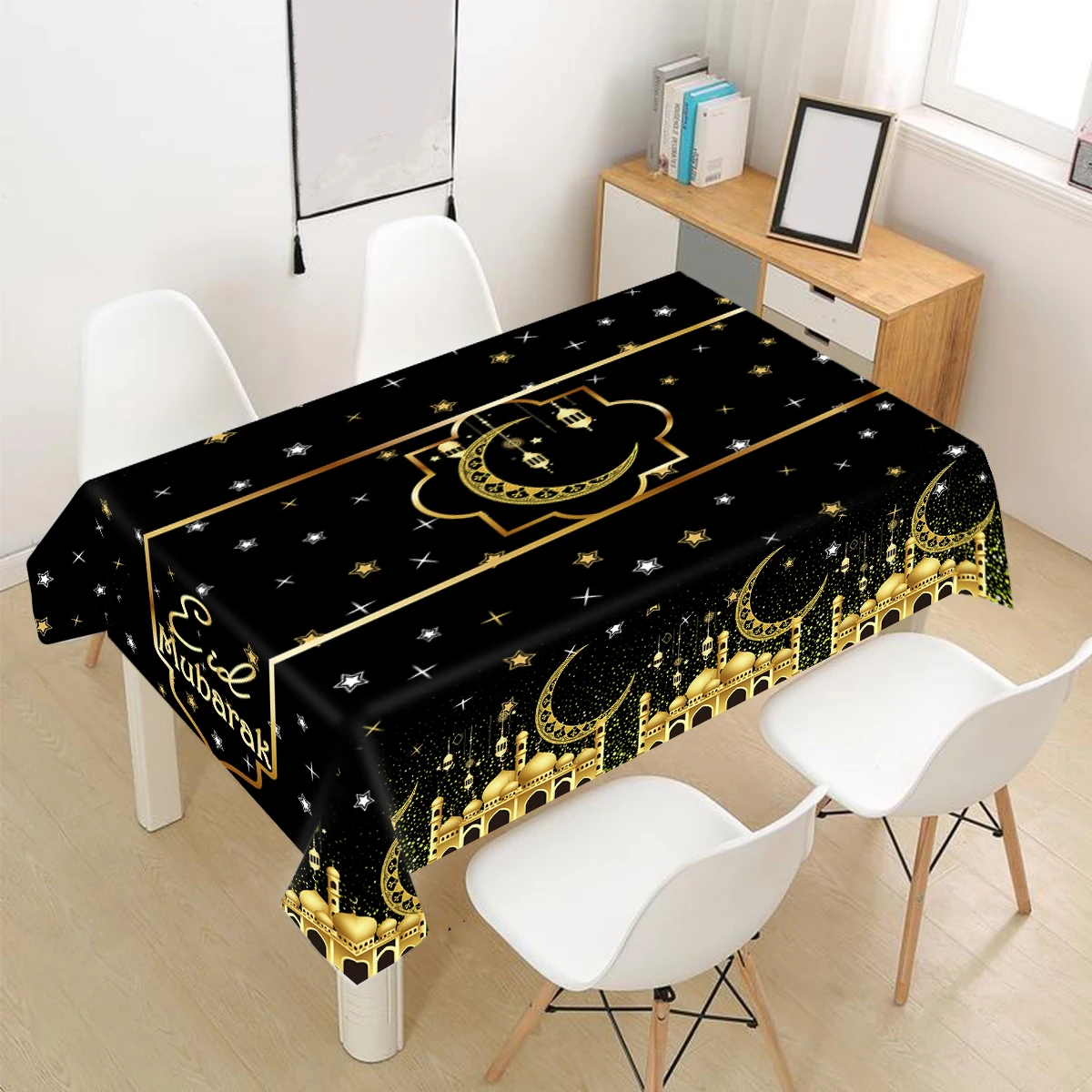 Eid Mubarak Star Moon Tablecloth Ramadan Kareem Decor for Home 2025 Islamic Muslim Party Eid Al Adha Supplies Castle Table Cover