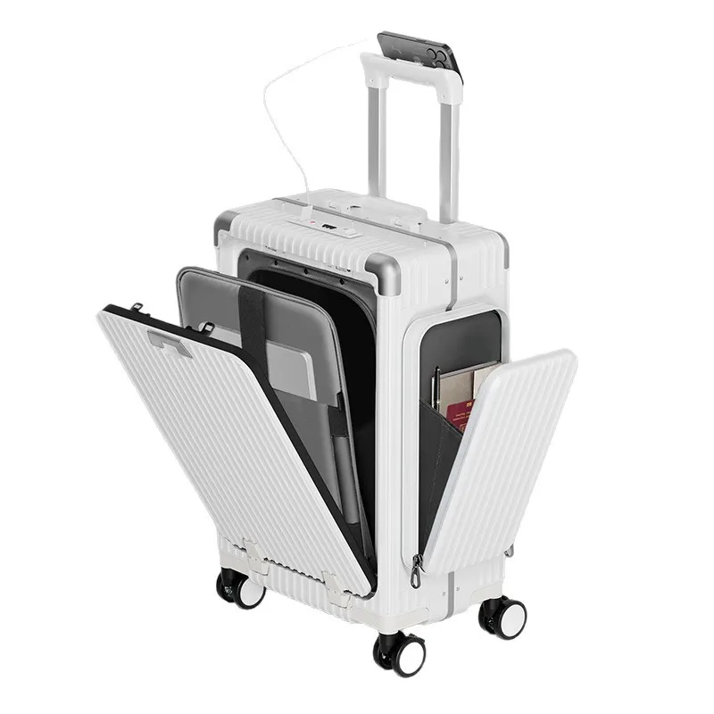 Nueva maleta de viaje con tres aberturas, multifuncional, con ruedas universales, de 20 pulgadas, con compartimento doble en la parte delantera, para llevar como equipaje de mano.