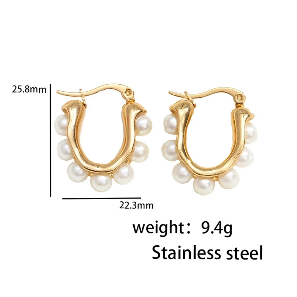 Pendientes de perlas en forma de U para mujer, aretes de aro chapados en oro, diseño único Irregular, joyería de uso diario, resistente al agua, novedad