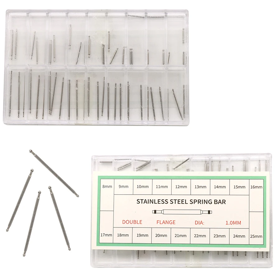 Watch accessories boxed with 1.0mm all steel ultra-fine watch ears, steel needles, watch shafts, seamless springs