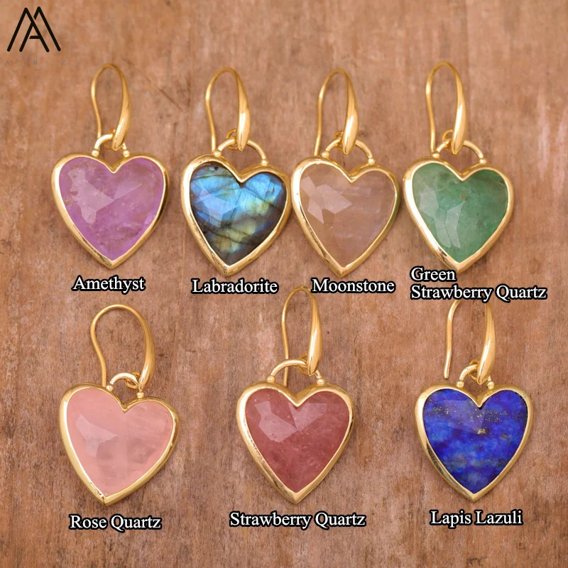 Heart Amethyst Labradorite Dangle Earrings for Women Boho Luxury Fashion Natural Stone Earrings Designer Jewelry Accessories