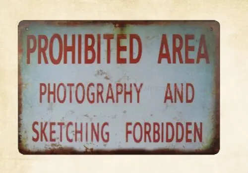 tin garage Prohibited Area Photography And Sketching Forbidden metal tin sign sign